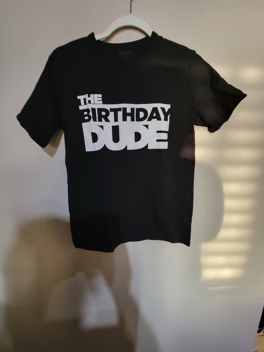 Place Black Tee with White "The Birthday Dude" Graphic